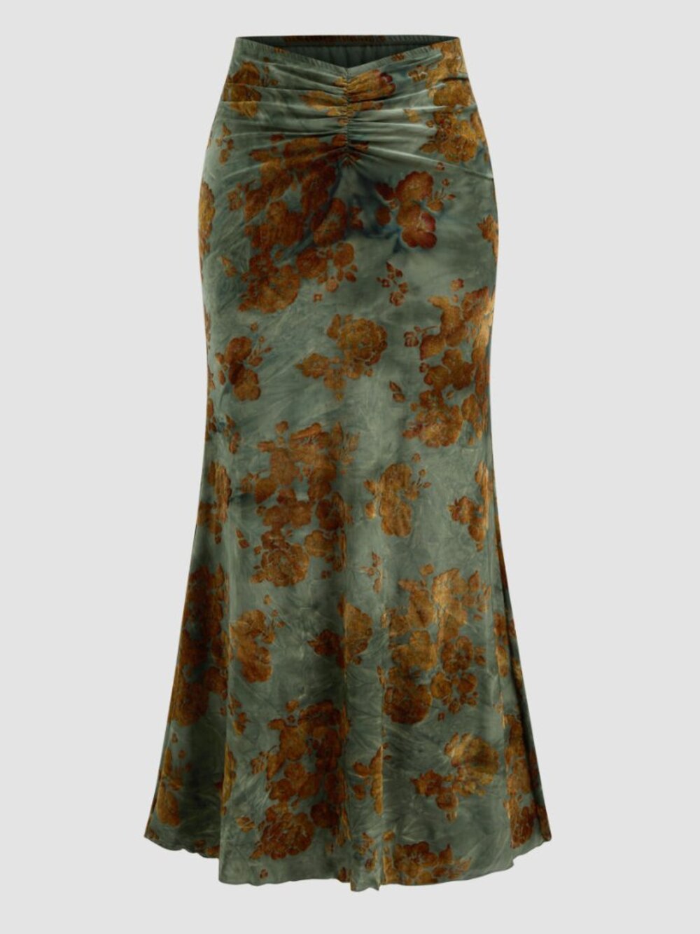 Cider Mid Rise Floral Ruched Maxi Mermaid Skirt Size L